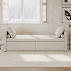 Modern 81.5 Linen Upholstered Chaise Lounger Daybed with Pillows and 2 Drawers for Living Room