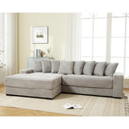 111 Corduroy L-Shaped Sectional Sofa with Left Chaise & 8 Pillows