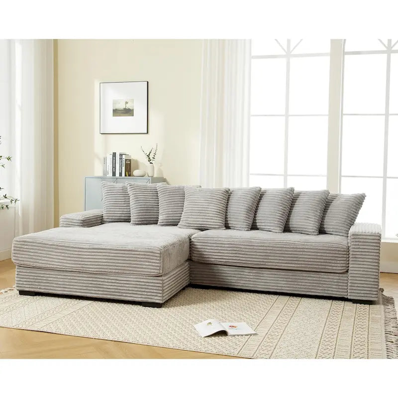 111 Corduroy L-Shaped Sectional Sofa with Left Chaise & 8 Pillows