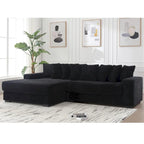 111 Corduroy L-Shaped Sectional Sofa with Left Chaise & 8 Pillows