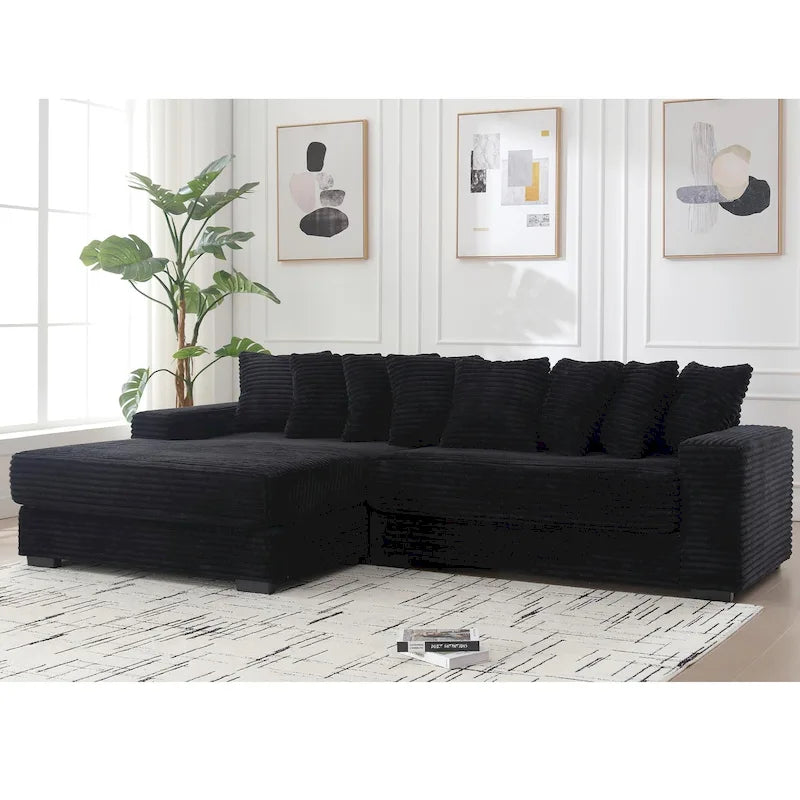 111 Corduroy L-Shaped Sectional Sofa with Left Chaise & 8 Pillows