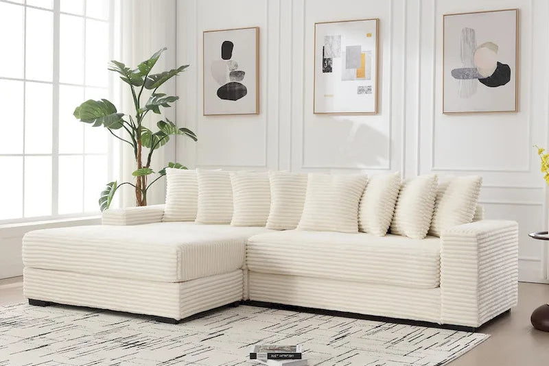 111 Corduroy L-Shaped Sectional Sofa with Left Chaise & 8 Pillows