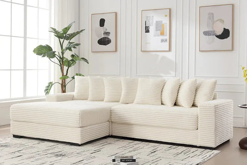 111 Corduroy L-Shaped Sectional Sofa with Left Chaise & 8 Pillows