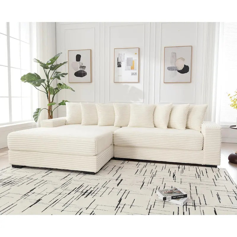 111 Corduroy L-Shaped Sectional Sofa with Left Chaise & 8 Pillows