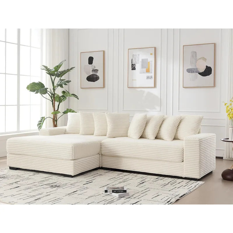 111 Corduroy L-Shaped Sectional Sofa with Left Chaise & 8 Pillows