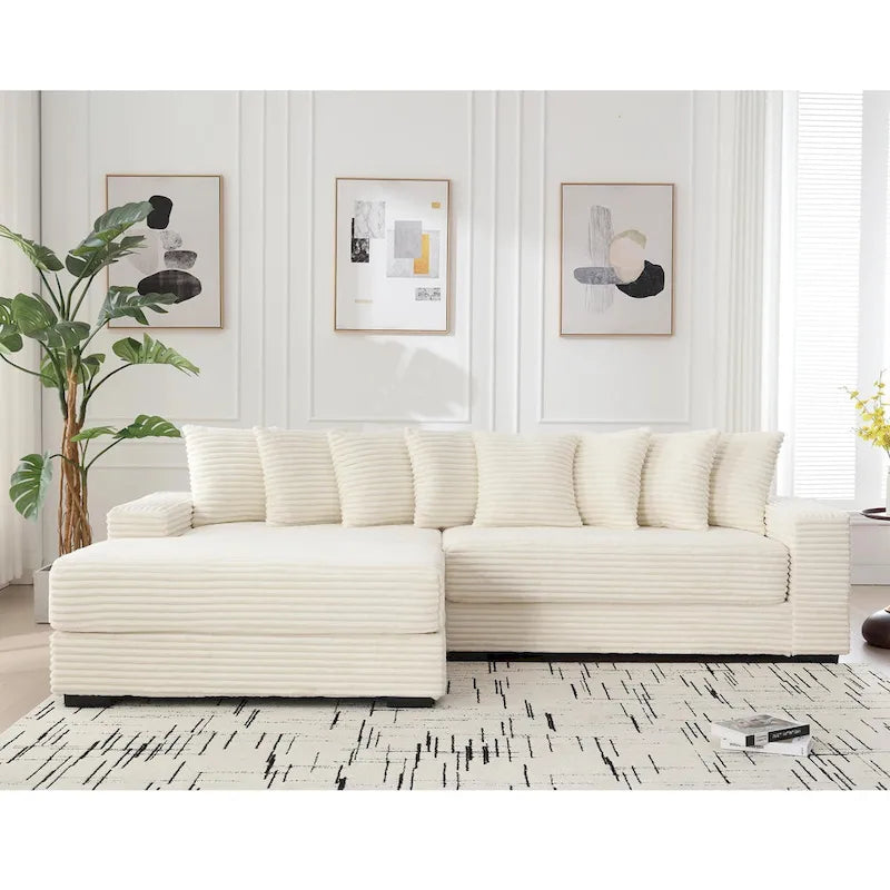 111 Corduroy L-Shaped Sectional Sofa with Left Chaise & 8 Pillows