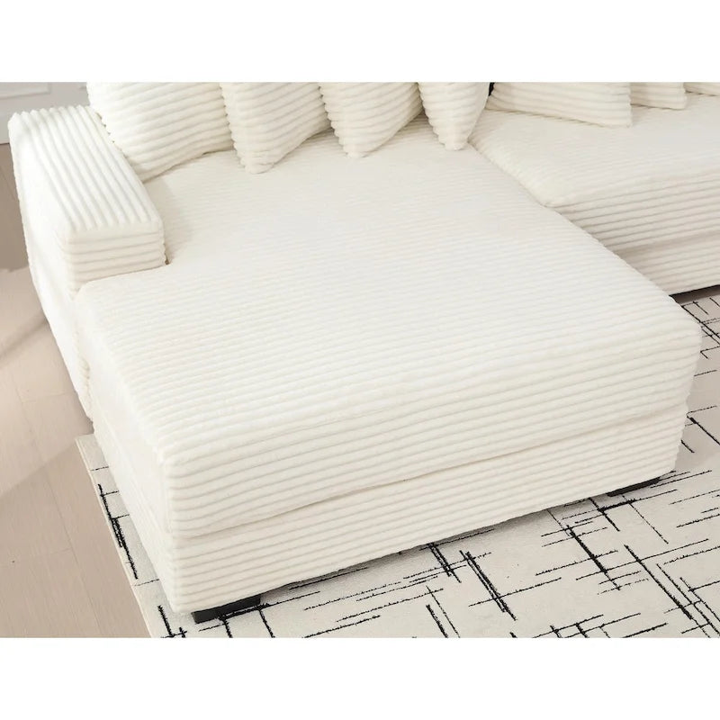 111 Corduroy L-Shaped Sectional Sofa with Left Chaise & 8 Pillows