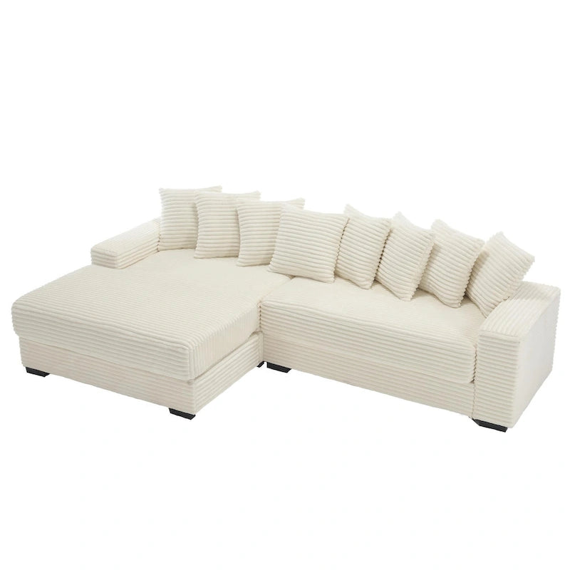 111 Corduroy L-Shaped Sectional Sofa with Left Chaise & 8 Pillows
