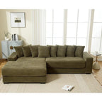 111 Corduroy L-Shaped Sectional Sofa with Left Chaise & 8 Pillows
