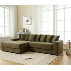 111 Corduroy L-Shaped Sectional Sofa with Left Chaise & 8 Pillows
