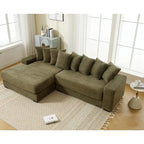 111 Corduroy L-Shaped Sectional Sofa with Left Chaise & 8 Pillows