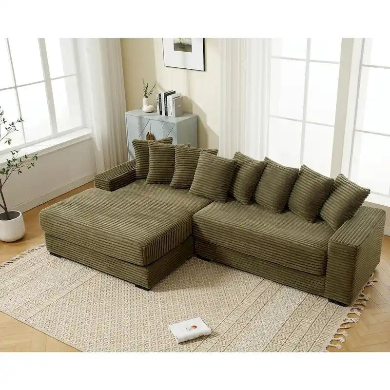 111 Corduroy L-Shaped Sectional Sofa with Left Chaise & 8 Pillows