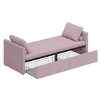 Pink Modern 81.5 Linen Upholstered Chaise Lounger Daybed with Pillows and 2 Drawers for Living Room