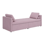 Pink Modern 81.5 Linen Upholstered Chaise Lounger Daybed with Pillows and 2 Drawers for Living Room
