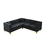 Black 82.2 Velvet Chesterfield L-Shaped 5-Seater Sectional Sofa with Nailhead Trim, Metal Legs, and Tufted Cushions