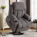 Grey Electric Power Lift Recliner featuring Heating, Massage, USB Port, Side Pockets, and Remote Control Functionality