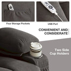Grey Electric Power Lift Recliner featuring Heating, Massage, USB Port, Side Pockets, and Remote Control Functionality