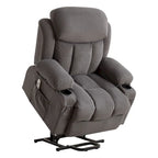 Grey Electric Power Lift Recliner featuring Heating, Massage, USB Port, Side Pockets, and Remote Control Functionality