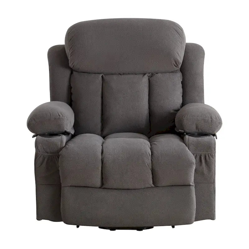 Grey Electric Power Lift Recliner featuring Heating, Massage, USB Port, Side Pockets, and Remote Control Functionality