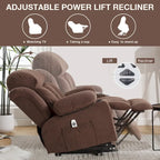 Grey Electric Power Lift Recliner featuring Heating, Massage, USB Port, Side Pockets, and Remote Control Functionality