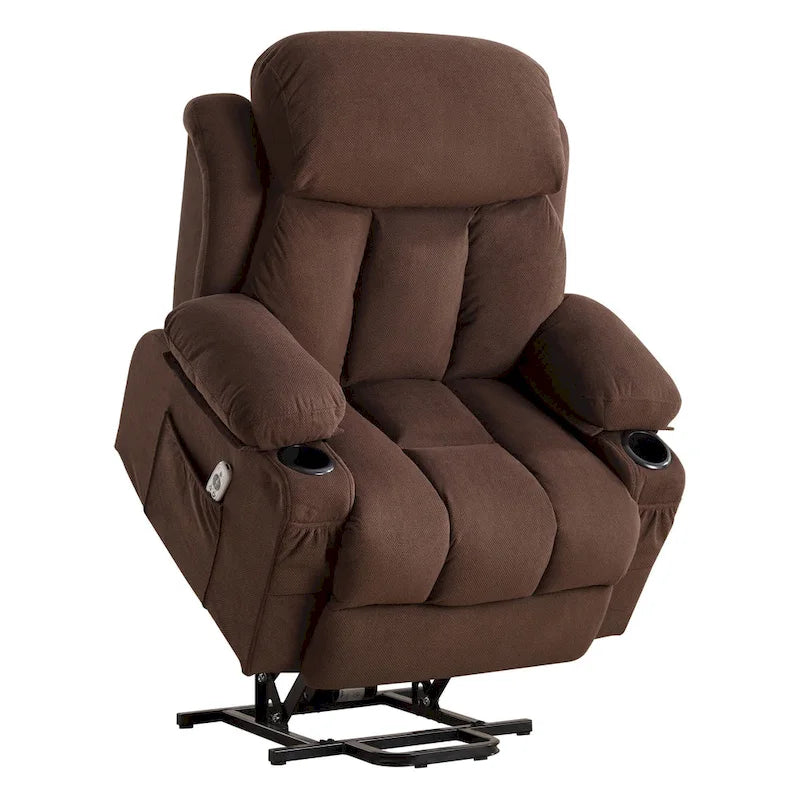 Grey Electric Power Lift Recliner featuring Heating, Massage, USB Port, Side Pockets, and Remote Control Functionality