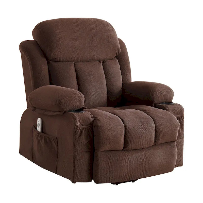 Grey Electric Power Lift Recliner featuring Heating, Massage, USB Port, Side Pockets, and Remote Control Functionality