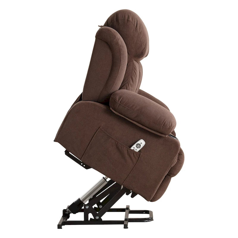 Grey Electric Power Lift Recliner featuring Heating, Massage, USB Port, Side Pockets, and Remote Control Functionality