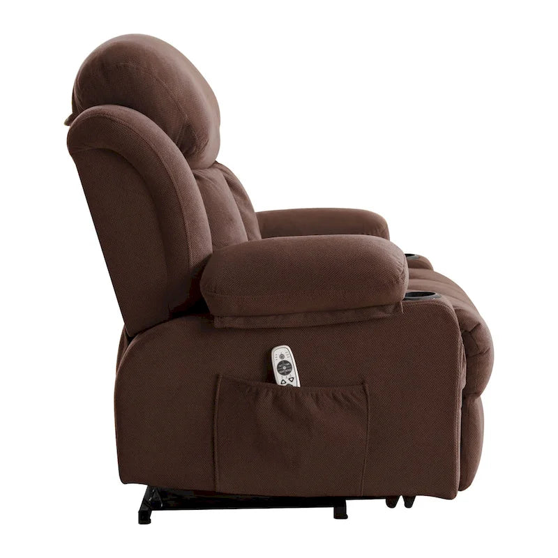 Grey Electric Power Lift Recliner featuring Heating, Massage, USB Port, Side Pockets, and Remote Control Functionality