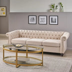 Beige Chesterfield Button Tufted 3-seater Sofa with Nailheads