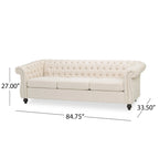 Beige Chesterfield Button Tufted 3-seater Sofa with Nailheads