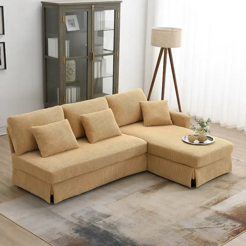 Yellow 87 L-Shaped 3-Seater Sofa with Reversible Chaise and 3 Cushions, Space-Saving Design for Living Room
