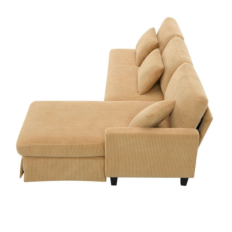 Yellow 87 L-Shaped 3-Seater Sofa with Reversible Chaise and 3 Cushions, Space-Saving Design for Living Room