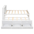 Pine Wood Platform Bed Frame with 3 Drawers & Trundle