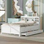 Pine Wood Platform Bed Frame with 3 Drawers & Trundle