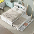 Pine Wood Platform Bed Frame with 3 Drawers & Trundle