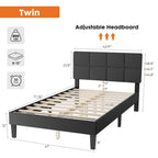 Linen Upholstered Platform Bed with Adjustable Headboard and Wooden Slats