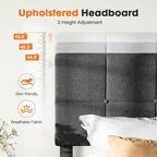 Linen Upholstered Platform Bed with Adjustable Headboard and Wooden Slats