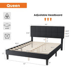 Linen Upholstered Platform Bed with Adjustable Headboard and Wooden Slats