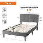 Linen Upholstered Platform Bed with Adjustable Headboard and Wooden Slats