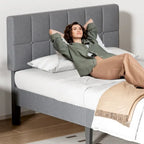 Linen Upholstered Platform Bed with Adjustable Headboard and Wooden Slats