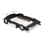 Full Size Wooden Race Car-Shaped Bed Frame with Guardrail