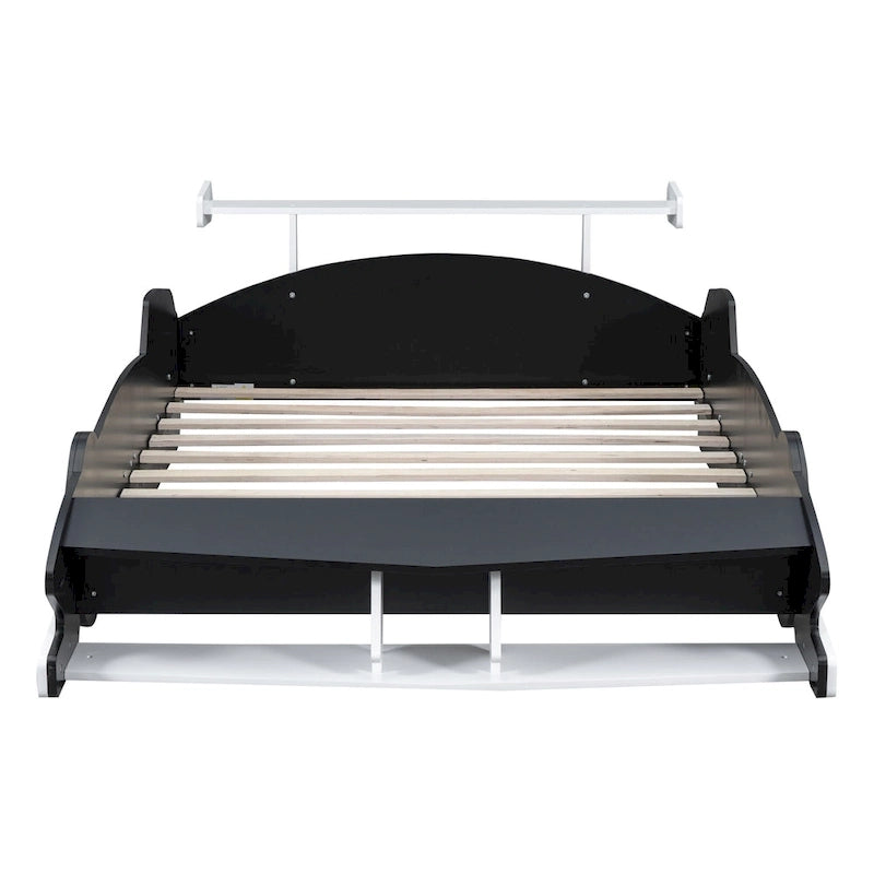 Full Size Wooden Race Car-Shaped Bed Frame with Guardrail