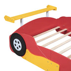 Full Size Wooden Race Car-Shaped Bed Frame with Guardrail