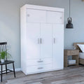47.2 Modern Three-door Armoire with Hanging Rods, Two Drawers and Two Superior Adjustable Shelves