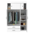 47.2 Modern Three-door Armoire with Hanging Rods, Two Drawers and Two Superior Adjustable Shelves