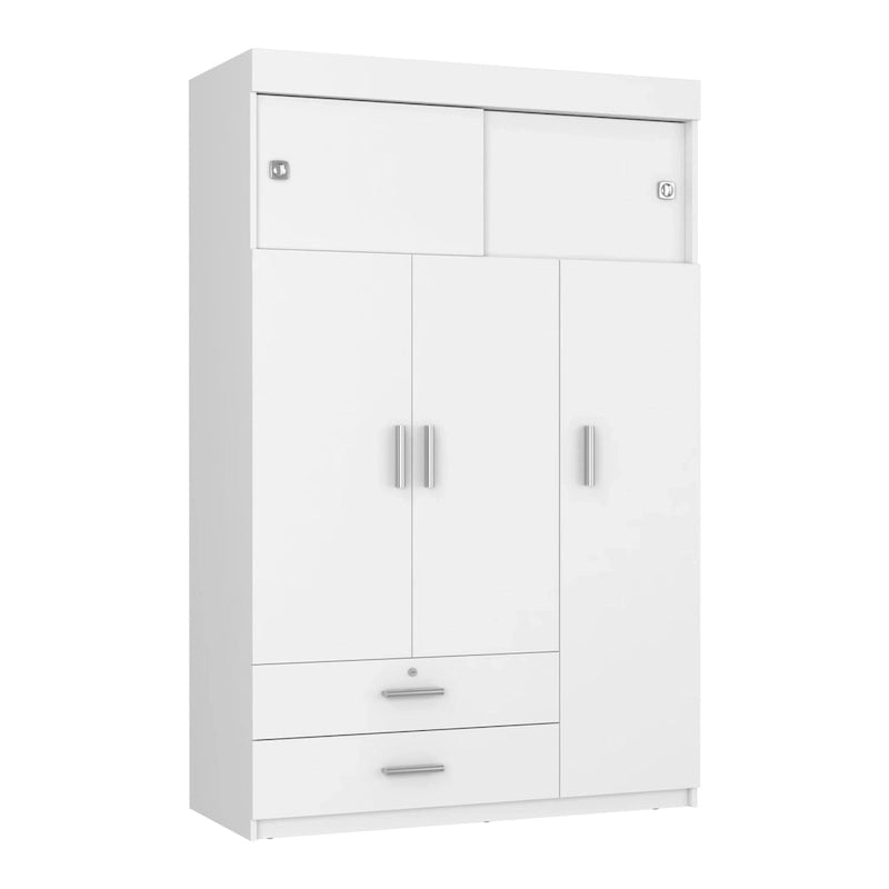 47.2 Modern Three-door Armoire with Hanging Rods, Two Drawers and Two Superior Adjustable Shelves