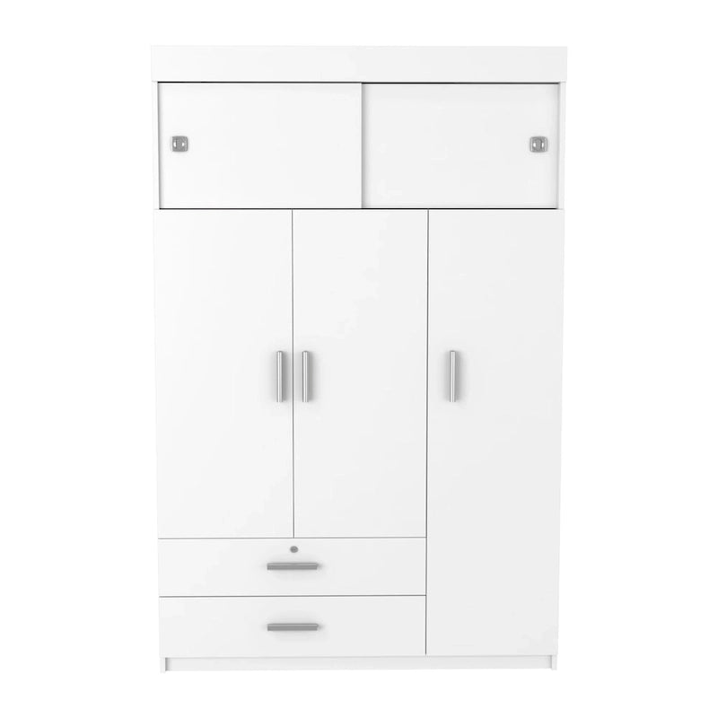 47.2 Modern Three-door Armoire with Hanging Rods, Two Drawers and Two Superior Adjustable Shelves