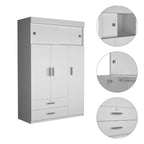 47.2 Modern Three-door Armoire with Hanging Rods, Two Drawers and Two Superior Adjustable Shelves
