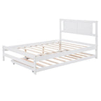 White Full Pine Platform Bed with Adjustable Trundle