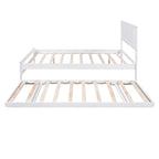 White Full Pine Platform Bed with Adjustable Trundle